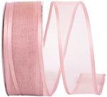 Load image into Gallery viewer, Charlize sheer satin wired edge ribbon spool in rose quartz. Available in multiple widths for gift wrapping, floral design, weddings, and craft projects.
