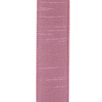 Load image into Gallery viewer, Back view of the Florist Basics Rose Mauve Dupioni wired ribbon illustrating the smooth polyester backing and durable stitched wired edge.
