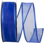 Load image into Gallery viewer, Charlize sheer satin wired edge ribbon spool in royal color. Available in multiple widths for gift wrapping, floral design, weddings, and craft projects.
