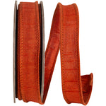 Load image into Gallery viewer, Florist Basics Dupioni Supreme Wired Edge Ribbon in Rust, 7/8 inch wide by 10 yards, featuring a vibrant hot pink faux dupioni texture with stitched wired edges for bows, floral arrangements, and gift wrapping.
