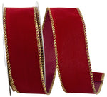 Load image into Gallery viewer, Outdoor Ribbon --- 1-1/2 inch  x  10 yards - Value Velvet Wired Edge Ribbon -- Scarlet / Gold Color
