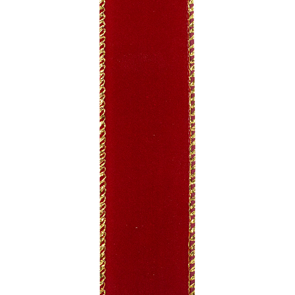 Outdoor Ribbon --- 1-1/2 inch  x  10 yards - Value Velvet Wired Edge Ribbon -- Scarlet / Gold Color