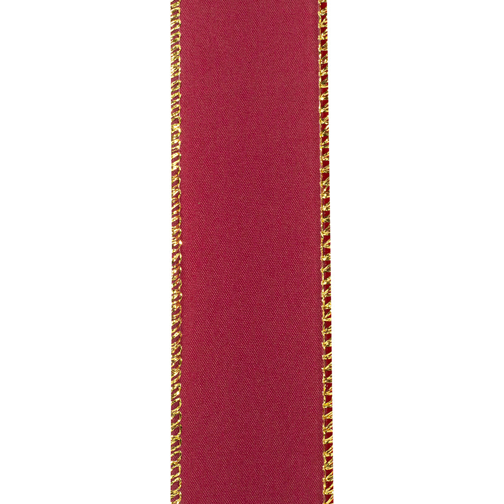 Outdoor Ribbon --- 1-1/2 inch  x  10 yards - Value Velvet Wired Edge Ribbon -- Scarlet / Gold Color