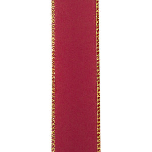 Outdoor Ribbon --- 1-1/2 inch  x  10 yards - Value Velvet Wired Edge Ribbon -- Scarlet / Gold Color