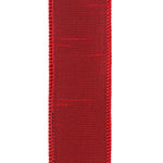 Load image into Gallery viewer, Close-up of the Scarlet Dupioni Supreme ribbon showcasing the slubbed faux silk weave and matching stitched wired edge for professional bow making.
