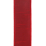 Load image into Gallery viewer, Detailed front view of the Scarlet Dupioni ribbon highlighting its rich slubbed faux silk texture and precision stitched wired borders.
