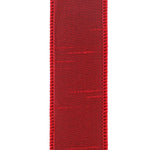 Load image into Gallery viewer, Reverse close-up of the Florist Basics Scarlet Dupioni ribbon displaying its durable woven polyester construction and reinforced wired edge.
