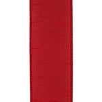 Load image into Gallery viewer, Reverse view of the Florist Basics Dupioni Supreme Scarlet ribbon showing its durable polyester weave and color-matched wired edge construction.
