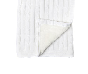 Cable Knit Sherpa Baby Blanket -- 30 x 36 in - White Color