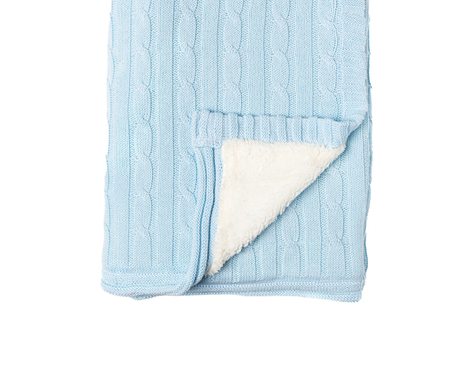 Cable Knit Sherpa Baby Blanket -- 30 x 36 in - Blue Color