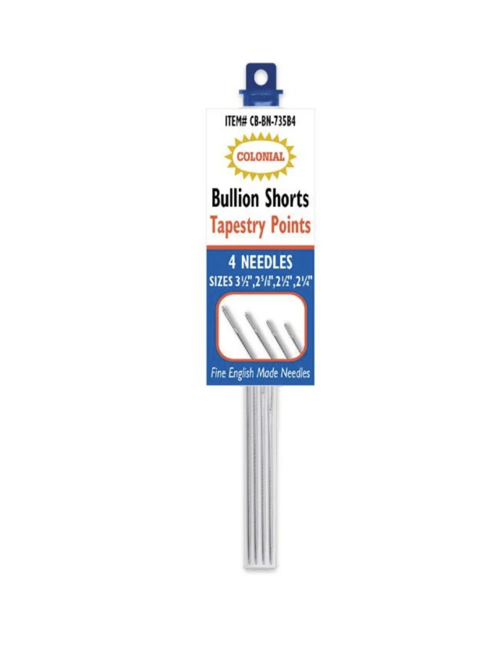 Bullion Tapestry Points --- Shorts Needles --- 4 Needles --- Sizes 3½", 2⅝", 2½"  &  2¼" by Colonial Needles Co.®