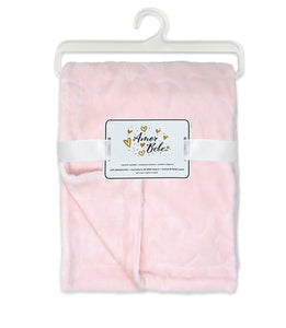 Sculpted Fleece (Pink Hearts) Baby Blanket  --- 30 x 40 in --- Pink Color