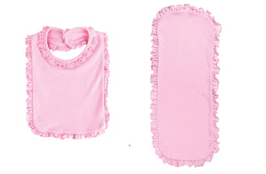 Embroidery Blank Set with Ruffle Trim, Polyester Cotton Blend, Pink Color