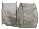 Load image into Gallery viewer, Florist Basics Dupioni Supreme Wired Edge Ribbon in Silver, 2½ inch wide by 10 yards, featuring a luxurious faux dupioni weave and sturdy wired edges perfect for wreaths, bows, and seasonal décor.

