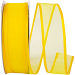 Load image into Gallery viewer, Charlize sheer satin wired edge ribbon spool in sunshine color. Available in multiple widths for gift wrapping, floral design, weddings, and craft projects.
