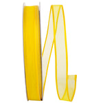 Load image into Gallery viewer, Charlize sheer satin wired edge ribbon spool in sunshine color. Available in multiple widths for gift wrapping, floral design, weddings, and craft projects.

