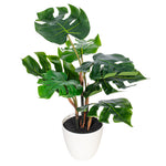 Load image into Gallery viewer, 18" -- Green Potted Monstera Plant (7 leaves) in White Pot -- Artificial Flower
