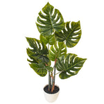 Load image into Gallery viewer, 37" -- Green Potted Monstera Plant (8 leaves) in White Pot -- Artificial Flower
