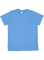 Load image into Gallery viewer, Tradewind Blue color blank youth cotton fine jersey crew neck T-shirt shown from the front on a white background.
