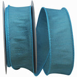 Load image into Gallery viewer, Full roll of Florist Basics Dupioni Supreme Wired Edge Ribbon in Turquoise, 1½ inch wide by 10 yards, ideal for wreath making, floral designs, holiday decorating, and elegant gift wrapping.
