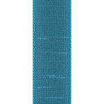 Load image into Gallery viewer, Close-up of the Turquoise Dupioni Supreme ribbon showcasing the slubbed faux silk weave and matching stitched wired edge for professional bow making.

