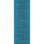 Load image into Gallery viewer, Back view of the Florist Basics Turquoise Dupioni wired ribbon illustrating the smooth polyester backing and durable stitched wired edge.
