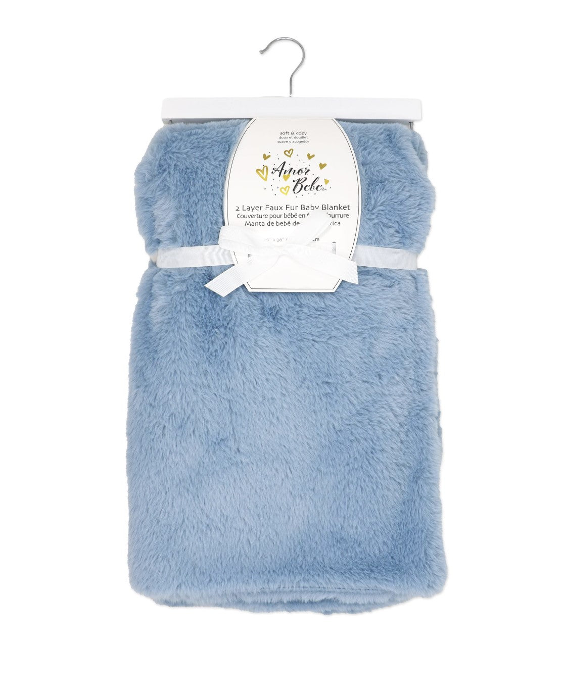 Two-Layer Luxury Faux Fur Plush Baby Blanket --- 30 x 36 in --- Blue Color