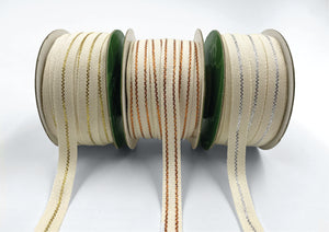 3/8 Inch,  Canvas Ribbon (with woven metallic center line), 30 yards