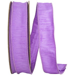 Load image into Gallery viewer, Large 50-yard roll of Florist Basics Dupioni Supreme Wired Edge Ribbon in Violet featuring a vibrant faux silk finish and flexible wired edges for commercial decorating and event design.
