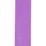 Load image into Gallery viewer, Reverse view of the Florist Basics Dupioni Supreme Violet ribbon showing its durable polyester weave and color-matched wired edge construction.
