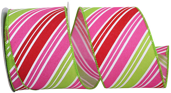 Diagonal Multi Stripe Bright Wire Edge Ribbon -- Watermelon -- Various Sizes