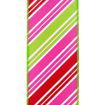 Load image into Gallery viewer, Easter Ribbons -- Diagonal Multi Stripe Bright Wire Edge Ribbon -- Watermelon -- Various Sizes
