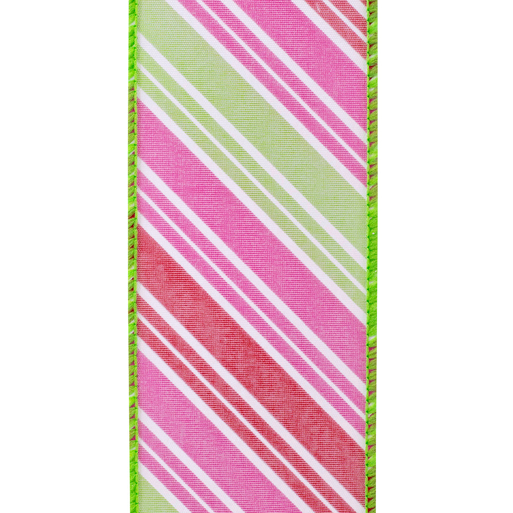 Diagonal Multi Stripe Bright Wire Edge Ribbon -- Watermelon -- Various Sizes