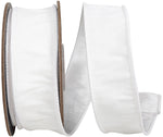 Load image into Gallery viewer, Florist Basics Dupioni Supreme Wired Edge Ribbon in vibrant White, 1½ inch wide by 10 yards, displaying its luxurious faux dupioni texture and flexible wired edges for decorative bows and wreaths.
