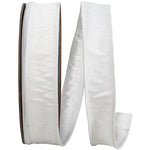Load image into Gallery viewer, Large 50-yard roll of Florist Basics Dupioni Supreme Wired Edge Ribbon in White featuring a vibrant faux silk finish and flexible wired edges for commercial decorating and event design.
