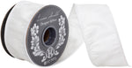 Load image into Gallery viewer, Sid side view of a Florist Basics Dupioni Supreme Wired Edge Ribbon in White, 2½ inch wide by 10 yards, featuring a luxurious faux dupioni weave and sturdy wired edges perfect for wreaths, bows, and seasonal décor.
