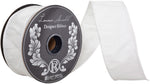 Load image into Gallery viewer, Side view of a full roll of Florist Basics White Dupioni Supreme Wired Edge Ribbon measuring 2½ inches by 20 yards, ideal for Christmas trees, garlands, floral arrangements, and decorative bows.
