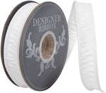 Load image into Gallery viewer, Side view of a Florist Basics Dupioni Supreme Wired Edge Ribbon in White, 7/8 inch wide by 10 yards, featuring a vibrant hot pink faux dupioni texture with stitched wired edges for bows, floral arrangements, and gift wrapping.
