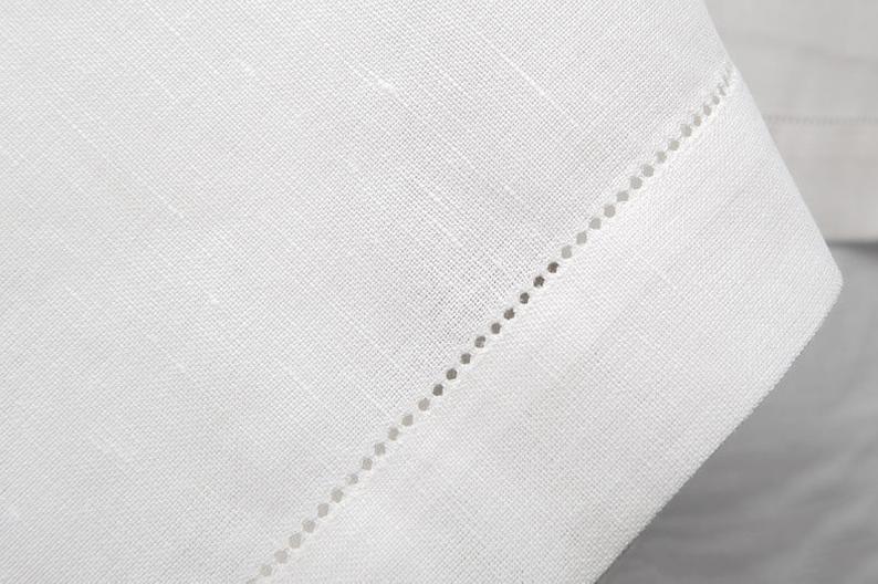 Classic Hemstitch Tablecloths --- 100% Linen, White Color --- Various Sizes