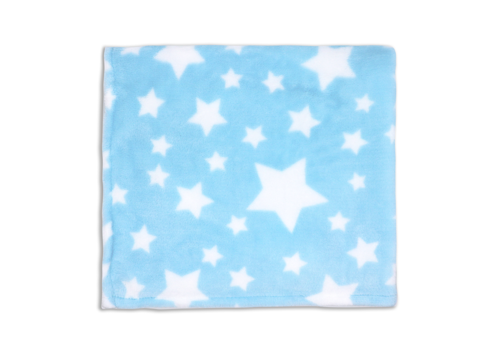 Stars Flannel Fleece Baby Blanket, 30 x 36 in, White & Blue Color