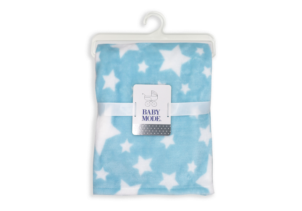 Stars Flannel Fleece Baby Blanket, 30 x 36 in, White & Blue Color