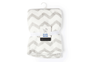 Zig Zag Fleece Baby Blanket, 30 x 40 in, White & Grey Color