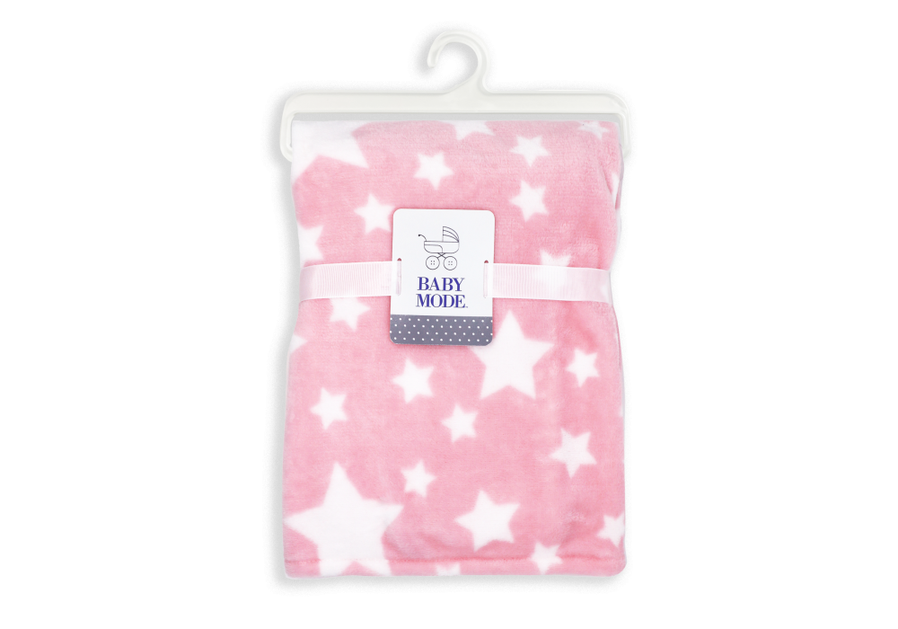 Stars Flannel Fleece Baby Blanket, 30 x 36 in, White & Pink Color