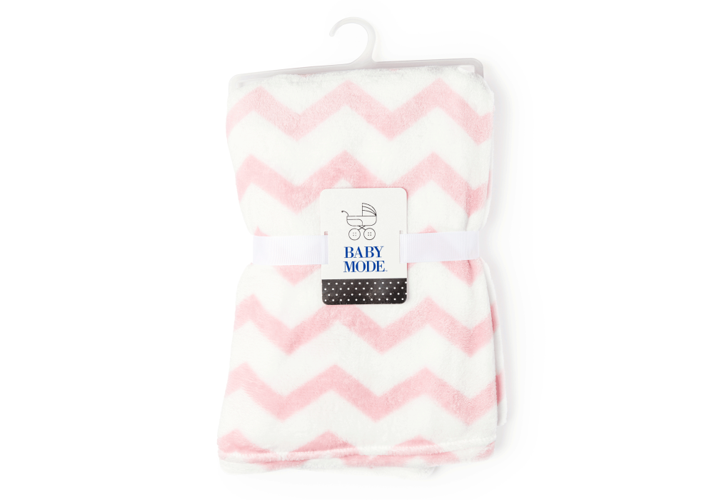 Zig Zag Fleece Baby Blanket, 30 x 40 in, White & Pink Color