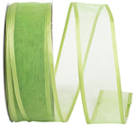 Load image into Gallery viewer, Charlize sheer satin wired edge ribbon spool in willow green color. Available in multiple widths for gift wrapping, floral design, weddings, and craft projects.

