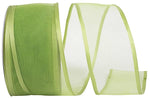 Load image into Gallery viewer, Charlize sheer satin wired edge ribbon spool in willow green color. Available in multiple widths for gift wrapping, floral design, weddings, and craft projects.
