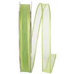 Load image into Gallery viewer, Charlize sheer satin wired edge ribbon spool in willow green color. Available in multiple widths for gift wrapping, floral design, weddings, and craft projects.

