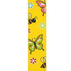 Butterflies & Bees Design - Wire Edge Ribbon -- Yellow -- Various Sizes