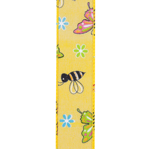 Butterflies & Bees Design - Wire Edge Ribbon -- Yellow -- Various Sizes