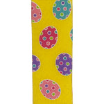 Load image into Gallery viewer, Easter Ribbons -- 2.5 in x 10 yards --- Eggs-cellent Easter Linen Wire Edge Ribbon -- Yellow Color
